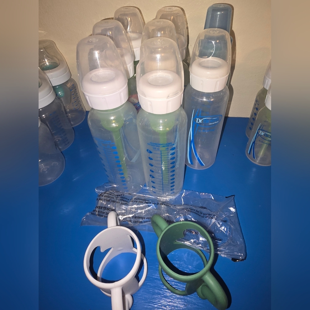 Clear Baby Bottles with Green and Blue Accents